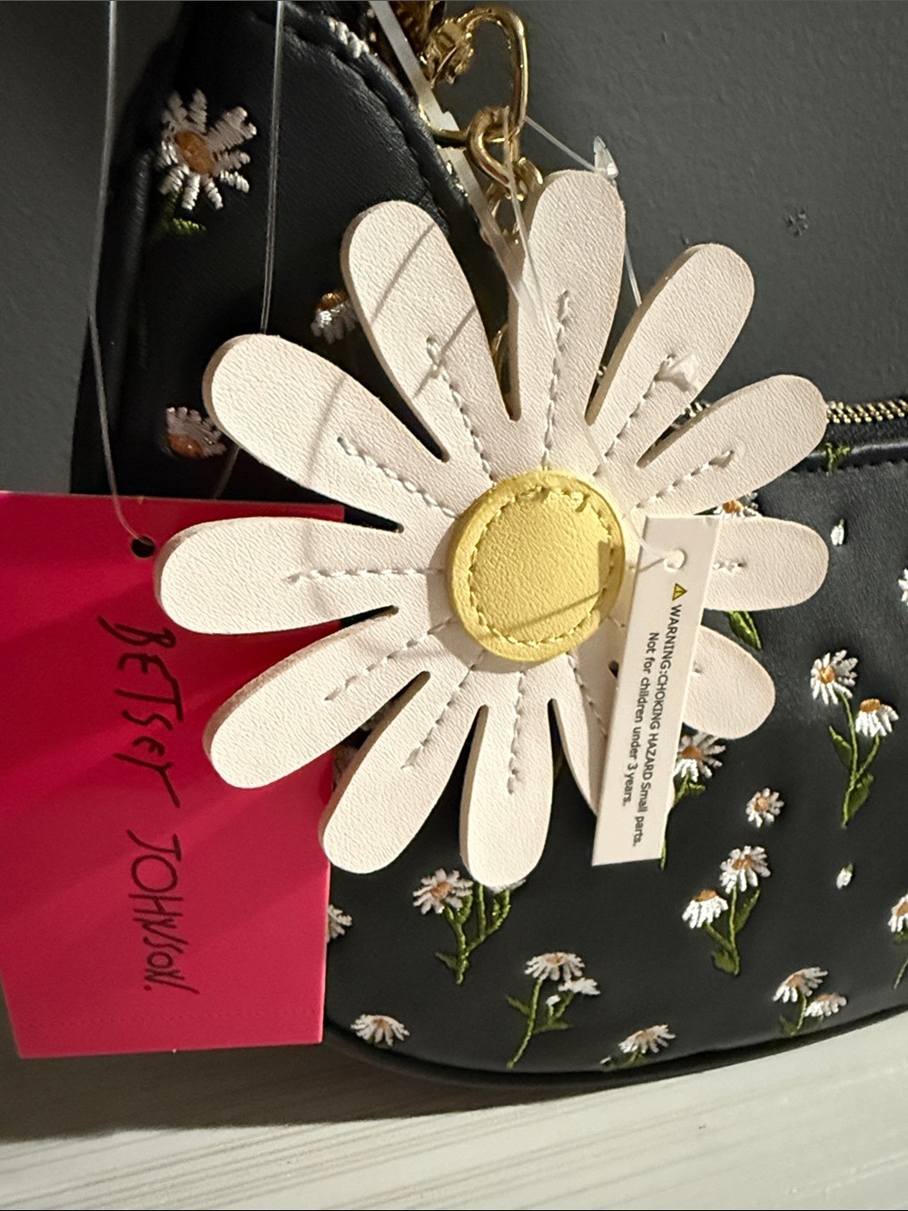 Betsey Johnson shoulder bag embroidered daisy pattern and a  flower charm.$108 - Picture 2 of 7